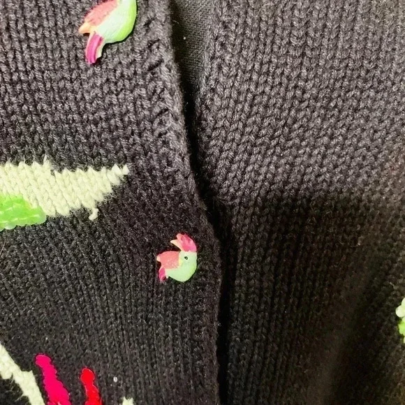 Vintage Black Storybook Knits Dreams of Paradise Embroidered Cardigan Sweater - Picture 3 of 7